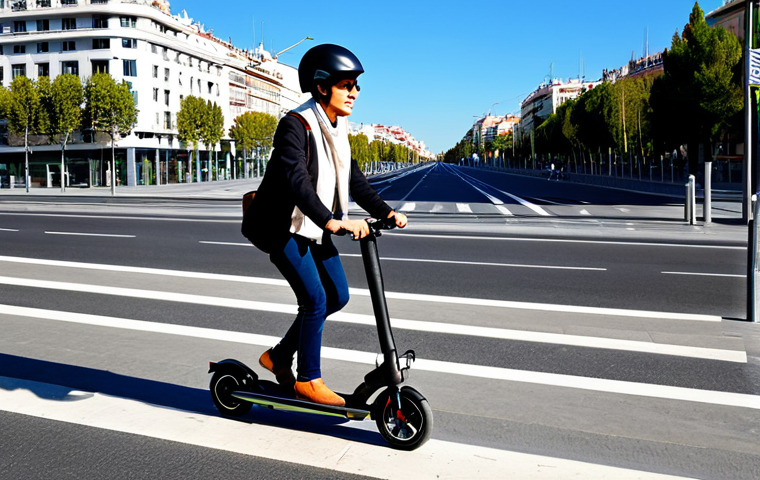 전동 킥보드 성능 비교 - Ergonomic City Commute**

A fully clothed commuter in Madrid riding a modern electric scooter on a d...