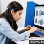 Home 15 3D 프린터로 만드는 피규어 - **A focused young woman designing a 3D model in a modern workshop.**
"A vibrant, photorealistic ...