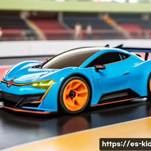 Home 26 RC카 초보자용 가이드 - A detailed scene of a beginner-friendly electric RC car racing on a smooth indoor track, with a youn...