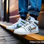 Home 19 스니커즈 수집 가이드 - A vibrant urban street scene at sunset featuring a diverse group of young adults showcasing exclusiv...