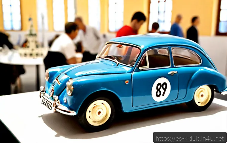 프라모델 경연 대회 정보 - Photorealistic scale model competition in a bright Spanish community exhibition hall, a meticulously...